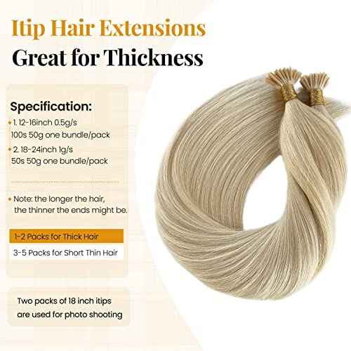 I Tip Human Hair Extension Platinum I Tips Real Hair Extensions for Women 50s 50g Keratin Cold Fusion Pre Bonded Itip Blonde Hair Extensions 22 Inch Silky Straight for Blonde Hair