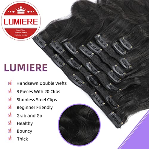LUMIERE Body Wave Clip In Hair Extensions - Seamless Clip In Hair Extensions Real Human Hair Black Women 120g Grade 10A Brazilian Remy Hair 8Pcs With 20Clips Double Wefts Natural and Soft 26 Inch
