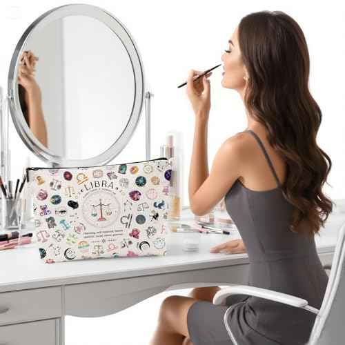 Libra Gifts for Women, Libra Zodiac Cosmetics Bag, Travel Makeup Bags, Libra Birthday Gifts for Women & Astrology Lovers