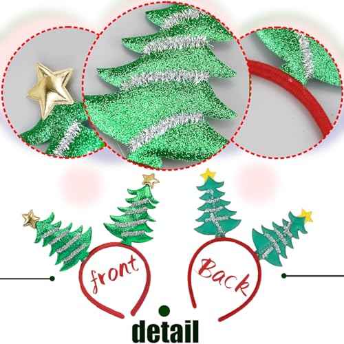 Christmas Tree Headband Glitter Xmas Tree Designs Merry Christmas Hair Band Green Hair Hoop Winter Hair Accessories Headdress for Women Girls Christmas Party Gift 1 Pack, One Size Fits Most