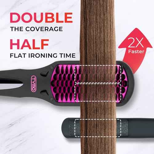 TYMO Ionic Hair Straightener Brush - One-Step Hair Straightener for Women, Straightening Brush with Negative Ions, 16 Temp Settings, LCD Display, Dual Voltage, Hot Comb Flat Iron for Frizz-Free Styles