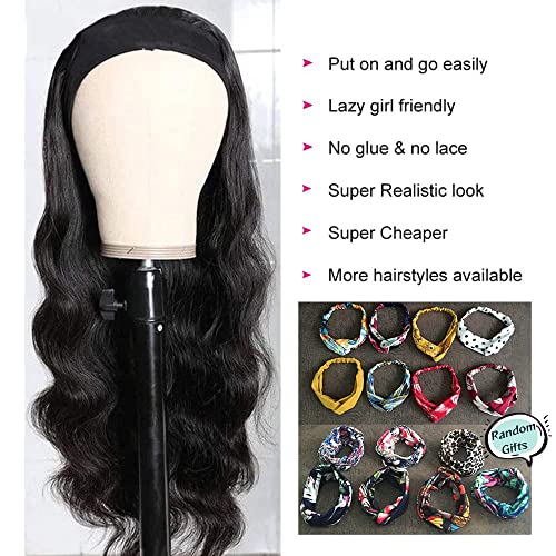 feibin Headband Wig Human Hair Wigs for Black Women Human Hair Headband Wig Body Wave 22 Inch Wear and Go Wigs Glueless Human Hair Wig Machine Made None Lace Front Wig Natural Color 150% Density