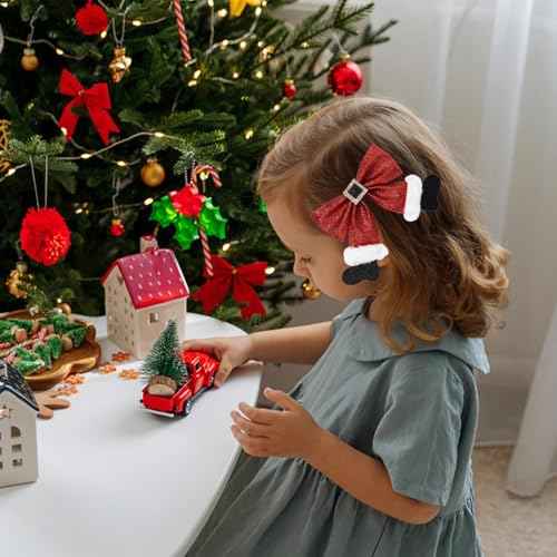 Christmas Hair Bows Clips for Girls Christmas Santa Boot Hair Accessories Sparkly Sequin Xmas Boutique Hair Clips Bowknot Alligator Clips Hairpins Barrette for Xmas Party Gifts(Style C)