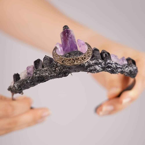 JWICOS Moon Goddess Crown Crystal Quartz Tiara Headband Mermaid Crown Hair Accessories for Women Party Halloween Costume (Purple)