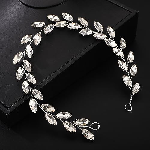 Teyglen Bride Wedding Crystal Hair Vine Silver Full Crystal Headband Bridal Hair Accessories Wedding Headpiece Handmade Rhinestone Hair Piece Headband for Women (Silver)