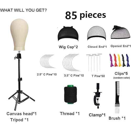 23 Inch Canvas Block Mannequin Head for Wigs Making Display with Wig Caps, T Pins, C Bristle Brush