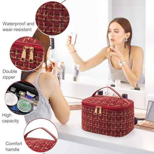 Travel Makeup Bag,High Capacity Toiletries Travel Bag,Waterproof And Wear-Resistant Portable Cosmetic Organizer,With Comfortable Handle,Suitable for Ladies And Girls (Red)