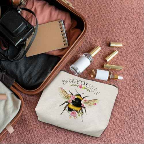 Bee Gifts for Bee Lovers Small Makeup Bag, Bee Gifts for Women, Honey Bee Gifts Cosmetic Bags for Women, Bee You Tiful Bag