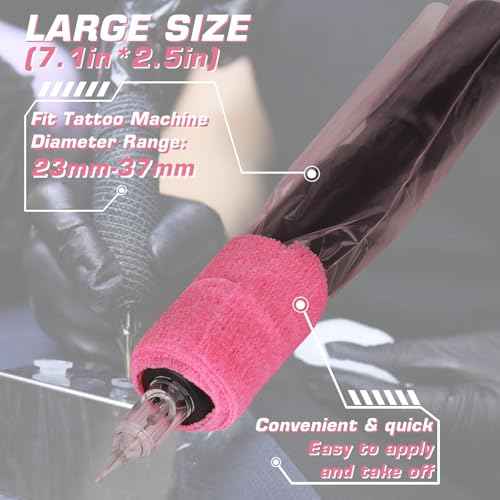 Tattoo Machine Pen Covers with Grip Tape Wrap - Narkysus 400Pcs Pink Machine Sleeves 2.5"x7.1" Large Tattoo Pen Bags and 4Pcs Pink Tattoo Gun Wrap Tattoo Supplies for Women and Studio Use