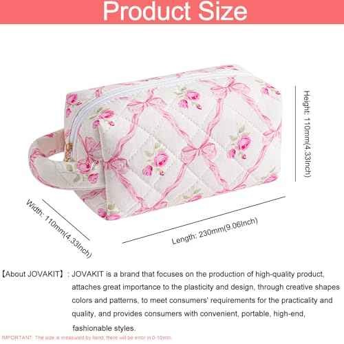 JOVAKIT Travel Makeup Bag Cosmetic Bag for Women, Fashion Christmas Gifts, Floral Flowers Coquette Toiletry Bag with Handle, Zipper Make Up Pouch Organizer Bag Trendy Stuff (Pink Bowknot)