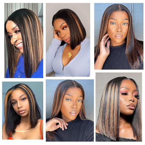 Stylish Highlight Bob Wig 1b30 Human Hair 13x4 Frontal Lace Preplucked Colored Bob Wigs Transparent Lace Short Style Bobbing Wig (13X4 1b30 BOB, 10 INCH)
