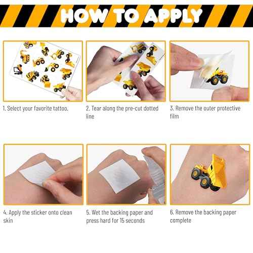96 PCS Construction Car Truck Pre-Cut Temporary Tattoos for Kids | Super Cute Themed Birthday Party Favors, Supplies, Decorations, Fake Tattoo Stickers (multiple)