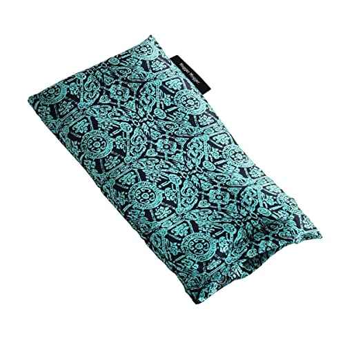 Hugger Mugger Silk Eye Pillow with Bead Filling - Boho Teal - Scent-Free, Light Weight, Chill in Freezer, Washable Cover, Washable Bead Filling