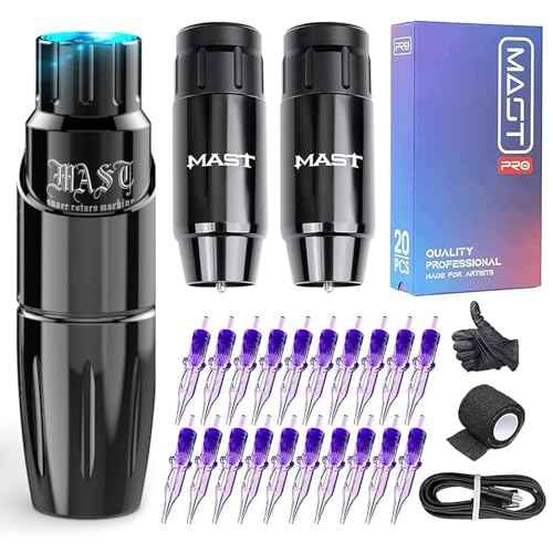 Mast Tour Wireless Tattoo Gun Machine Kit - Complete Tattoo Kit for Beginners 2 Batteries Power Supply 20Pcs Cartridges Needles for Lining Shading