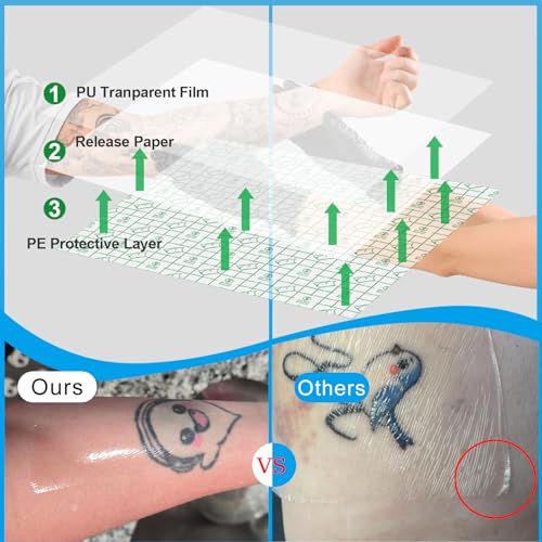 9 Rolls Second Skin Tattoo Cover, Waterproof Tattoo Aftercare Bandage Breathable Tattoo Cover Up Patch Tape Tattoo Flim 2", 4", 6" x 2.2 Yard Tattoo Supplies for Healing Wrap Swimming Shower