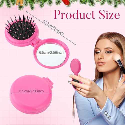 Barydat 50 Pcs Travel Folding Hair Brush with Mirror Bulk Portable Small Hair Brush Mini Compact Colorful Pocket Hair Combs for Friends and Family Mother's Day Gift