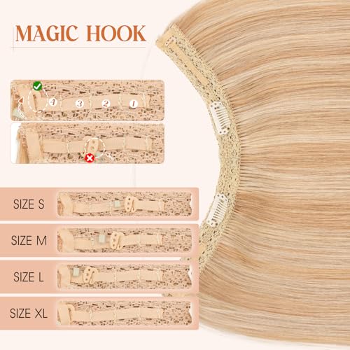 Halo Hair Extensions Real Human Hair, S-noilite Hair Halo Extensions for Women 18inch Ash Blonde/Bleach Blonde Halo Extensions Invisible Wire Hair Extensions