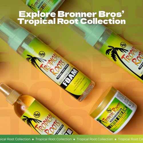 Bronner Bros Tropical Roots Moisturizing Sculpting Foam - With Vitamin E & B5, Guava & Pomegranate Extracts - Hydrating, Nourishing, Long-Lasting Hold & Definition, No Flaking or Build-Up - 8.5oz