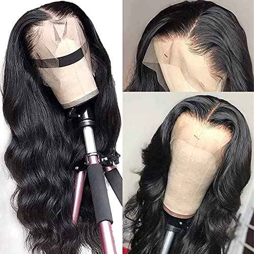 Body Wave Lace Front Wigs Human Hair 13x4 HD Transparent Lace Frontal Wigs Human Hair for Women Brazilian Virgin 200% Density Glueless Wigs Human Hair Pre Plucked with Baby Hair Natural Black 24 Inch