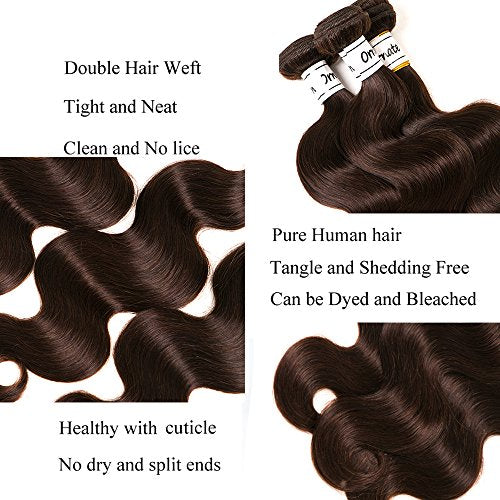 Body Wave Dark Bundles Human Hair Brazilian Body Wave Hair Extensions Sew In 9A Grade Virgin 100% Unprocessed Remy Human Hair Weave Extensions (Body 2#, 14 16 18inch)