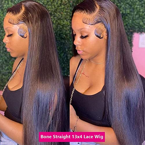 13x4 Straight Lace Front Wigs Human Hair 200% Density Straight Frontal Wig Pre Plucked with Baby Hair Hd Transparent 20 Inch Glueless Bone Straight Wig Brazilian Virgin Hair for Women Natural Black