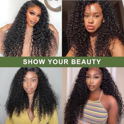13x6 Curly Wave Lace Front Wigs Human Hair 180% Density 24 Inch Jerry Curly Human Hair Wig for Women Deep Wave Lace Frontal Wigs Pre Plucked Natural Black