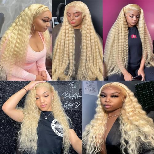 24 26 28 inch 613 Deep Wave Bundles Human Hair Blonde Bundles Double Weft Brazilian Virgin Remy Hair Extensions Soft And Silky Blonde Deep Wave Bundles Human Hair 613 Bundles