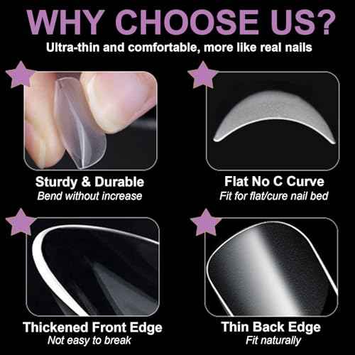 300Pcs Short Tapered Round Square Gel Nail Tips Pre-etching XS Squoval Press On Nails for Extension DIY Manicure Salon Home, Full Cover Acrylic False Nail for Beginners and Professional, BlueZOO