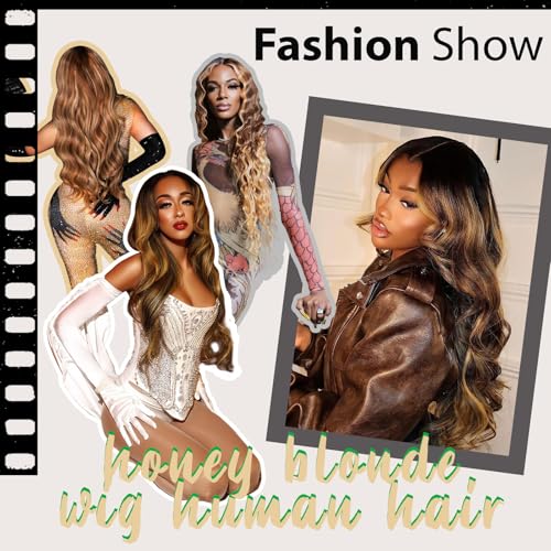 Honey Blonde Wig Human Hair 200 Density Ombre Highlight 13x4 HD Lace Front Wig Human Hair Pre Plucked Body Wave HD Lace Frontal Wig For Women 22 Inch