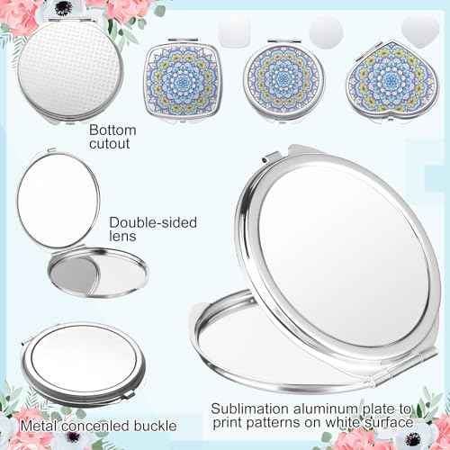 Jetec 12 Pcs Sublimation Blanks Products Small Compact Mirror Bulk Heat Transfer Folding Pocket Makeup Mirror Heart Round Square Double Sided Handheld Sublimation Mirror for Women Gift Purse Travel