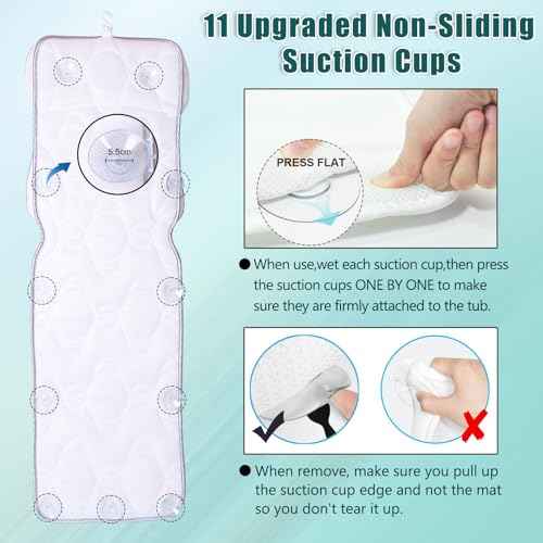 Coastacloud Full Body Bath Pillow for Bathtub, Luxury Bathtub Pillow with Suction Cups, 4D Breathable Mesh Spa Cushion for Headrest, Neck and Back Support, Quick Drying Polyester, White, 49" x 16"