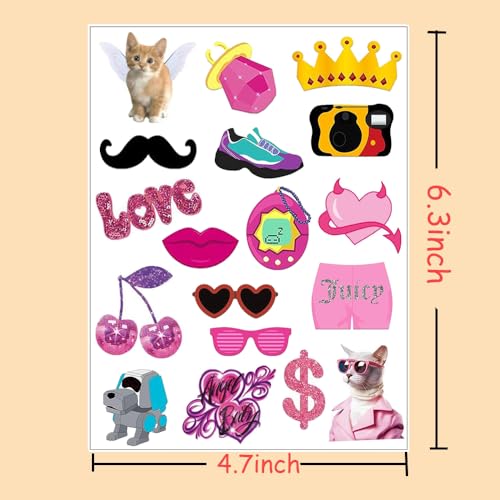 Y2K Temporary Tattoos Stickers 2000's Pink Retro Birthday Party Favors Decorations Supplies for Boys Girls Gifts Classroom School Prizes Rewards 20 Sheet