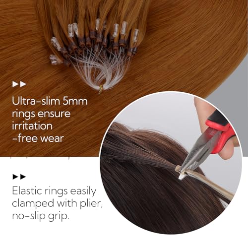 HOTBANANA Micro Ring Hair Extensions, 20 Inch 50g 50s Copper Beads Real Human Hair Straight Link Loop Extensions
