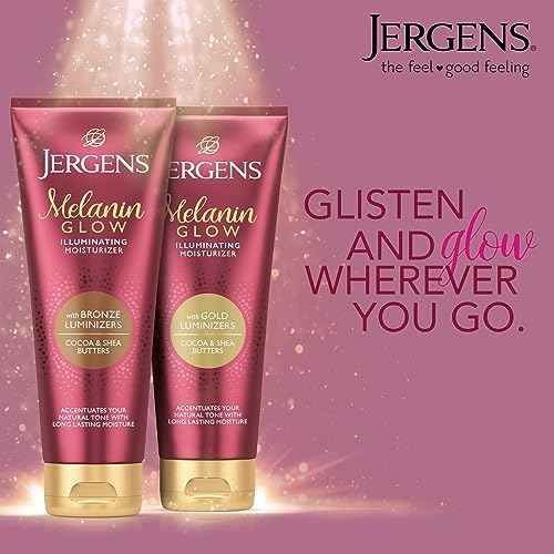 Jergens Hand and Body Lotion, Melanin Glow Illuminating Moisturizer, With Bronze Luminizers, 7 Oz