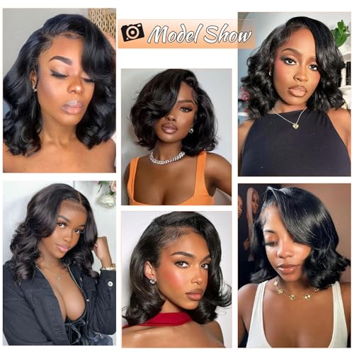 Bob Wig Human Hair 13x4 HD Lace Front Wigs Human Hair Pre Plucked 200% Density Glueless Short Body Wave Bob Wigs for Black Women with Baby Hair 12 Inch