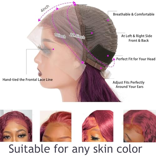 Colorful Bird Pink to Purple Lace Front Wig Human Hair Body Wave Glueless 13x4 Hd Lace Ombre Purple Lace Frontal Wig with Baby Hair Pre Plucked 180% Density 18 Inch