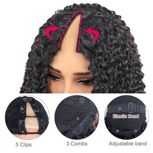 V Part Wig Human Hair curly Upgrade U Part Wig for Black Women Kinky curly Glueless Clip In Half Wig No Leave Out Wigs 180% Natural Color 20inch