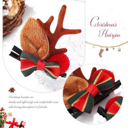 BARTOSI Christmas Hair Clip Reindeer Antlers Hair Clips Xmas Bow Hairpin Christmas Hair Accessories for Women and Girls (Pack of 2)