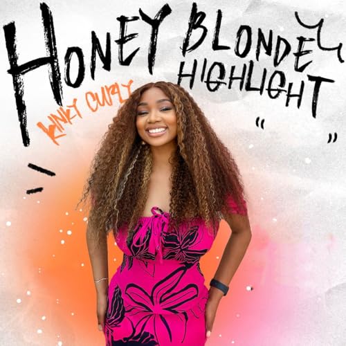 Honey Blonde Highlight Tight Kinky Curly Single Bundles Human Hair 24Inch, 100% Virgin Remy 12A Brazilian Curly Weave Bundles Human Hair Thick Track P4/27 Ombre Brown Colored Kinky Curly Bundles