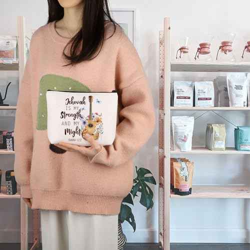 TGBJE Christian Religious Gift Jehovah Is My Strength And My Might Makeup Bag Jehovah's Witness Gift Psalm Makeup Bag JW Baptism Gift (Jehovah Strength bag)