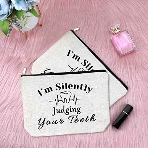 Sfodiary 2Pcs Dentist Gifts for Women Makeup Bag Dental Hygienist Appreciation Gifts Cosmetic Bag Dentist Thank You Presents Birthday Christmas Retirement Presents for Dental Assistant Travel Pouch