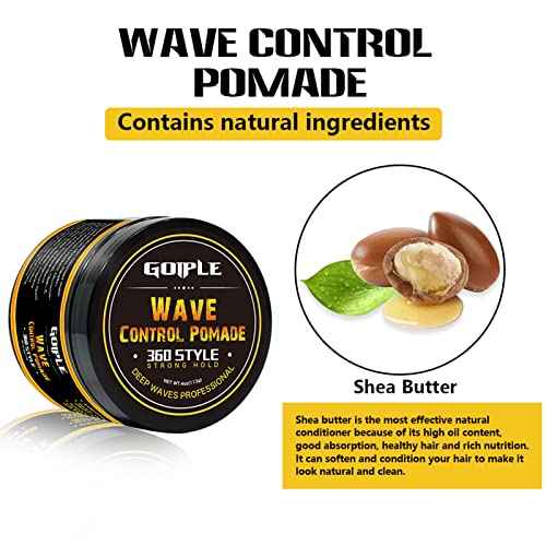 Goiple Natural Wave Pomade for Men Strong Hold, Easy Wash 360 Wave Training Hair Cream, Waves Grease for Men Promotes Layered Waves, Moisture, Control and Silky Shine 4oz