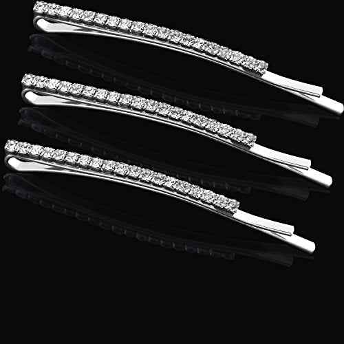 TecUnite 16 Pcs Rhinestone Bobby Pins Bling Decorative Hair Pins Metal Diamond Clear Crystal Fancy Hair Clips Barrette Accessories for Women Bridal Wedding Party Daily, 2.36 Inch (Silver)