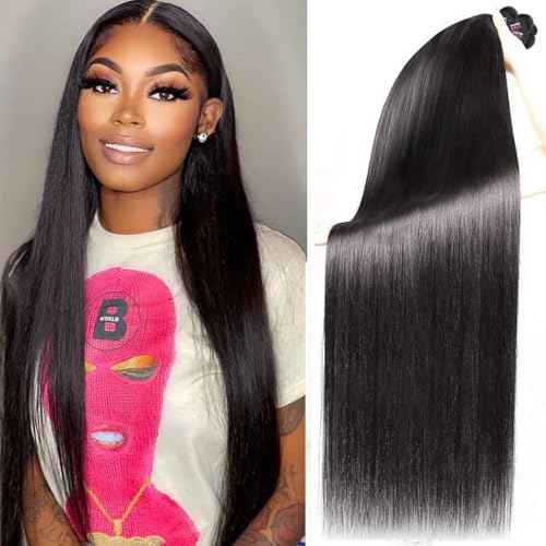 Younsolo Straight Hair Bundles Brazilian Virgin Hair Human Hair Bundles 100% Unprocessed Natural Black 4 Bundles 16 18 20 22 Inch