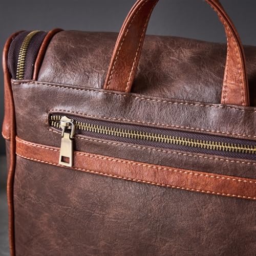 EURYNOME Hanging Toiletry Bag for Women and Men, Large PU Leather Toiletries Organizer, Water-resistant Bathroom Shaving Kit for Cosmetics, Makeup Case