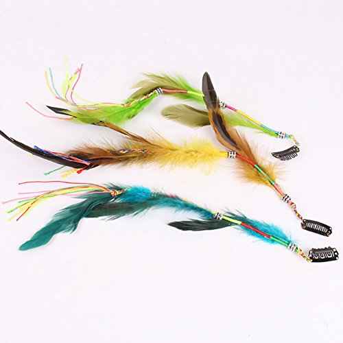 Set of 6 Handmade Boho Hippie Hair Extensions with Feather Clip Comb Hairpin Headdress DIY Accessories for Women Lady