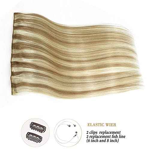 Star Show Wire Hair Extension Human Hair For Women Ash Blonde 16# with Bleach Blonde 613# Natural Straight Hair One Piece for Full Head (16 inch, Highlight Color #16/613)