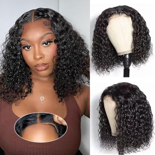 Glueless Curly Wigs Human Hair Pre Plucked Pre Cut Curly BOB Wig Human Hair 5x5 HD Lace Closure Deep Wave Wigs for Black Women Wear and Go 180 Density Wig 16 inch