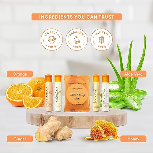 Terra Pure Wild Citrus Hotel Amenities Set | 1-Shoppe Amenities Kit | 1oz Shampoo, Conditioner, Body Wash, Lotion, Bar Soap | Travel Size | 300 Pieces