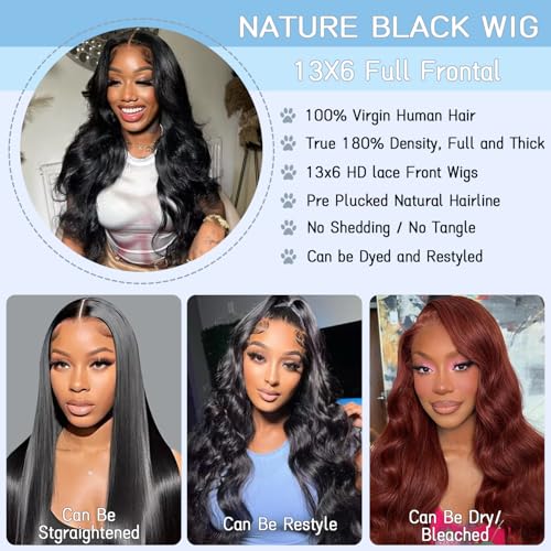 13x6 Lace Front Wigs Human Hair Body Wave Pre Plucked Pre Cut 200% Density Ear-To-Ear Frontal Half Wigs Human Hair Wear and Go Glueless Drawstring Wig 20 Inch